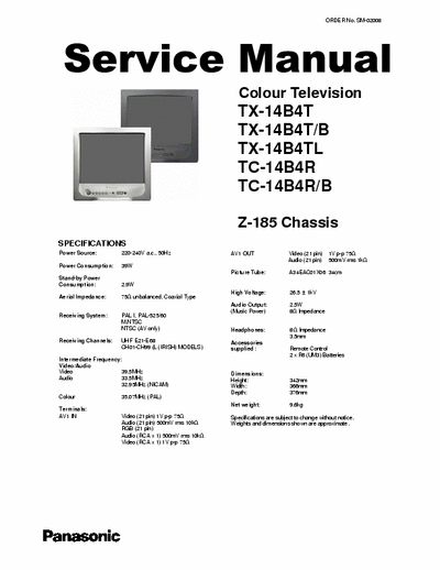 Panasonic TX14B4T Shematic diagram of Panasonic TX14B4T, TX14B4T/B, TX14B4TL, TC14B4R, RB